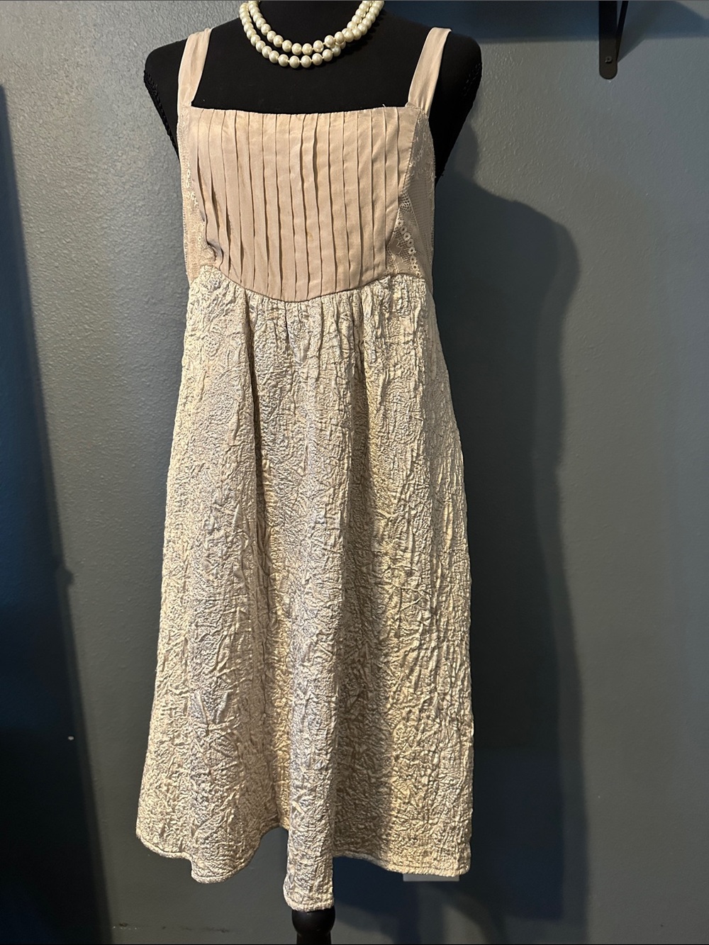 Anthropologie Sleeveless Midi Dress in Beige and Cream